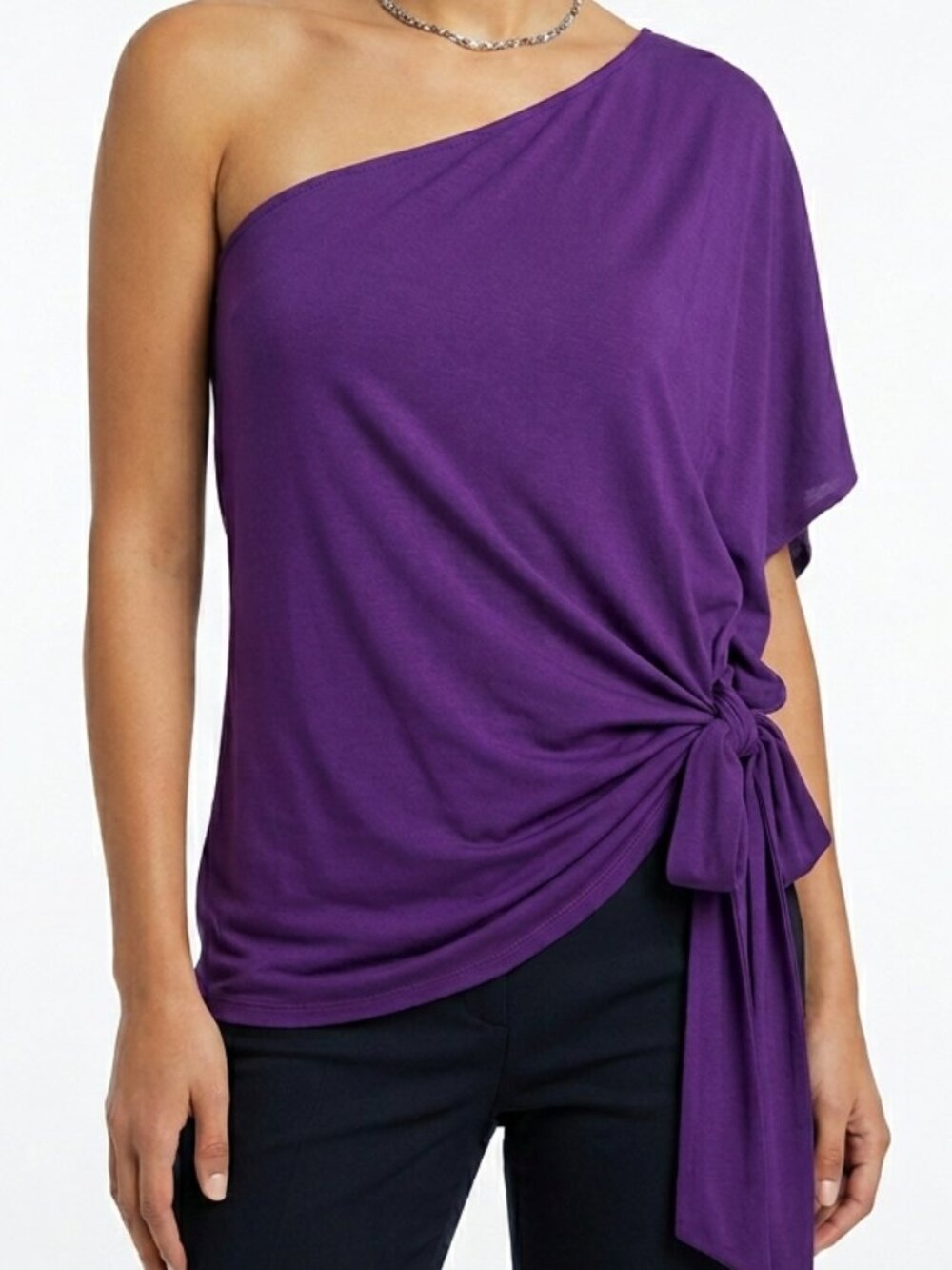 Draped Asymmetric BCBGMaxAzria Purple Rayon Knot Top Size S Small